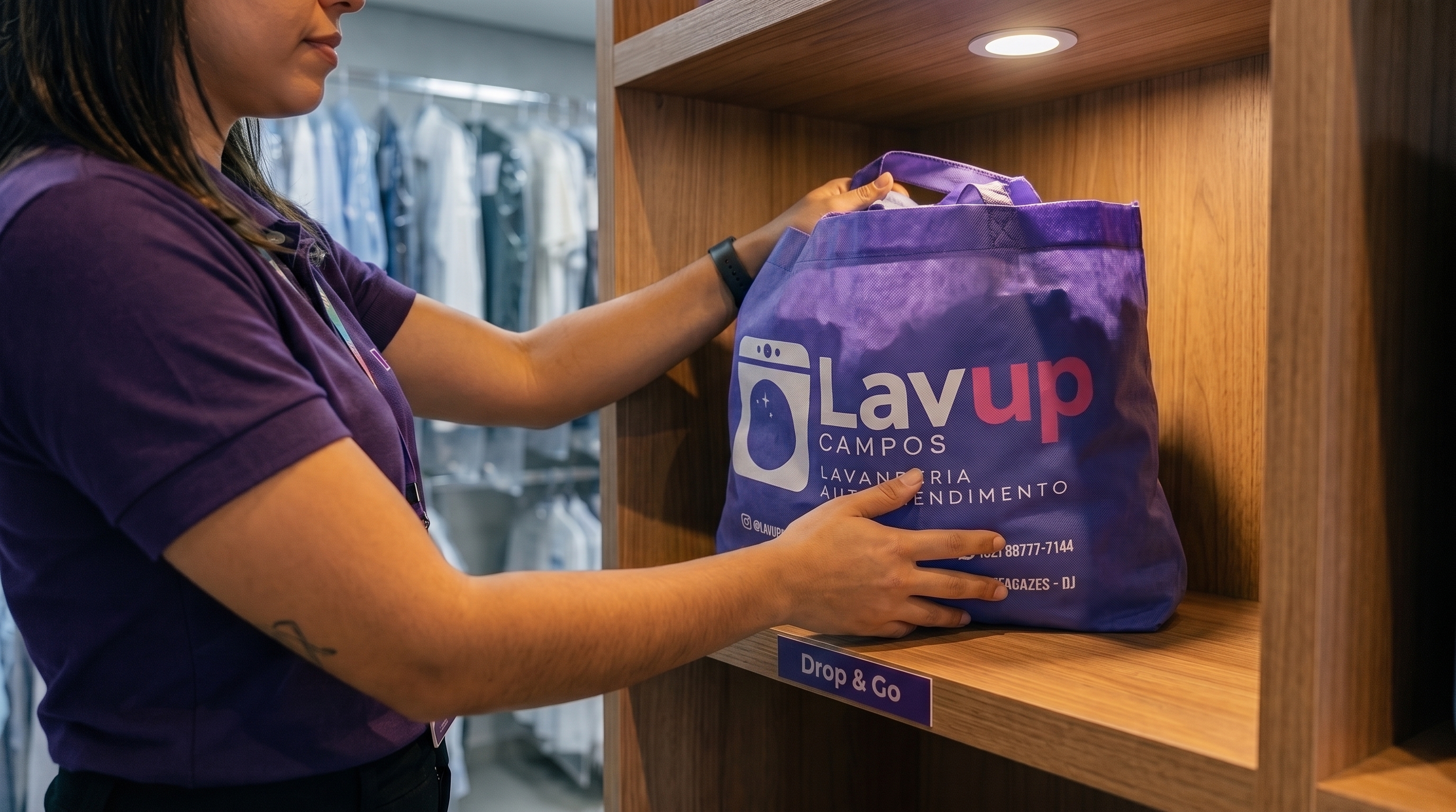 Profissional usando a lavanderia LAVUP